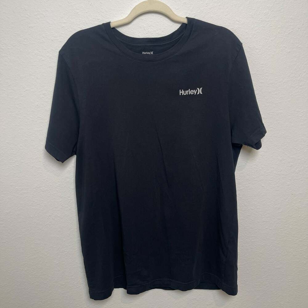 Hurley Black Short Sleeve T-Shirt Mens Large Logo Tee Casual Cotton